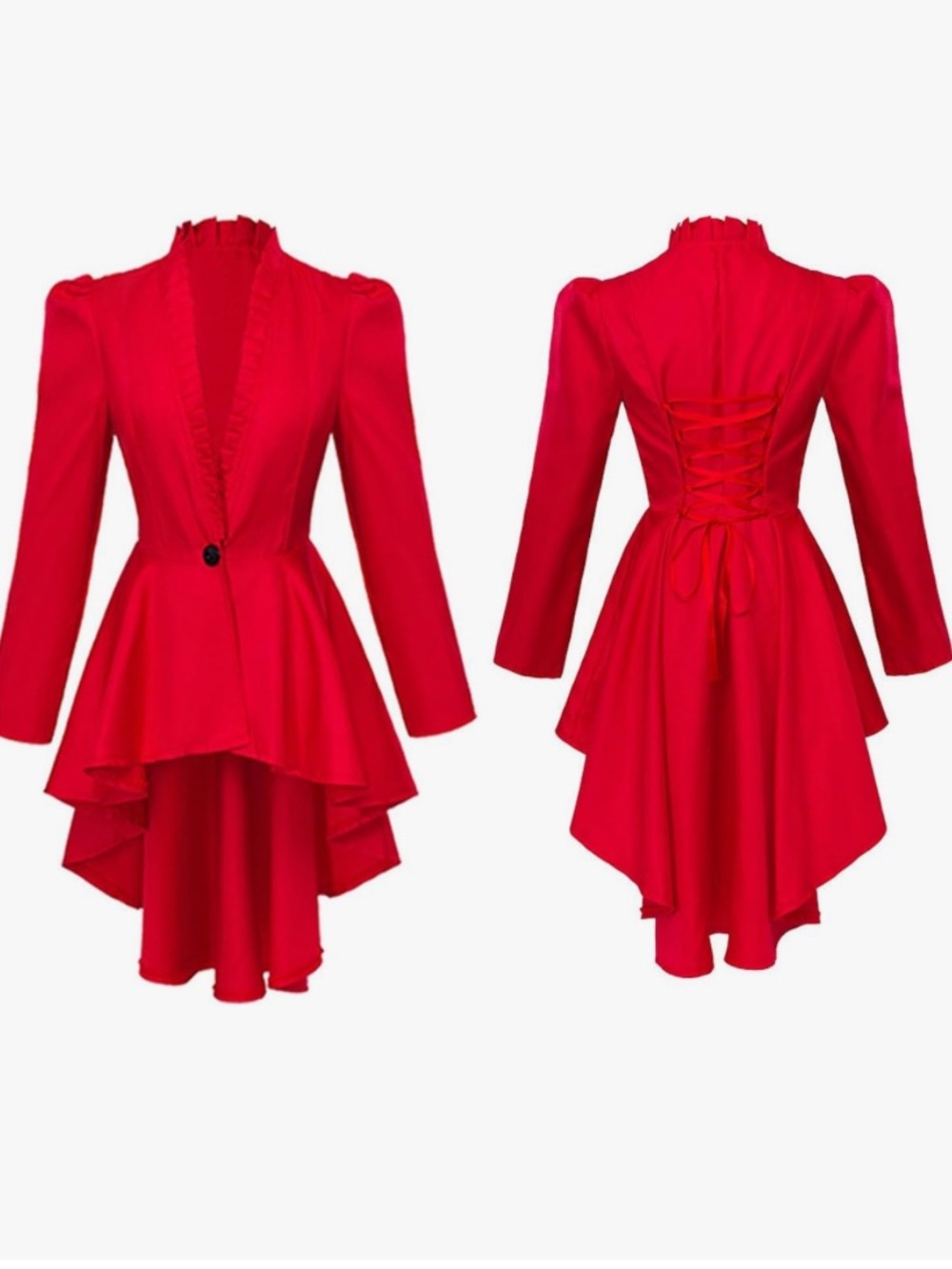 🎃🔥 NWT DOSE red Victorian Renaissance steampunk high low tail coat size 2 XL